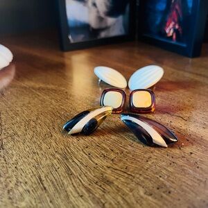 Vintage Earrings - 3 pairs pierced studs, acrylic or Bakelite with metal accents